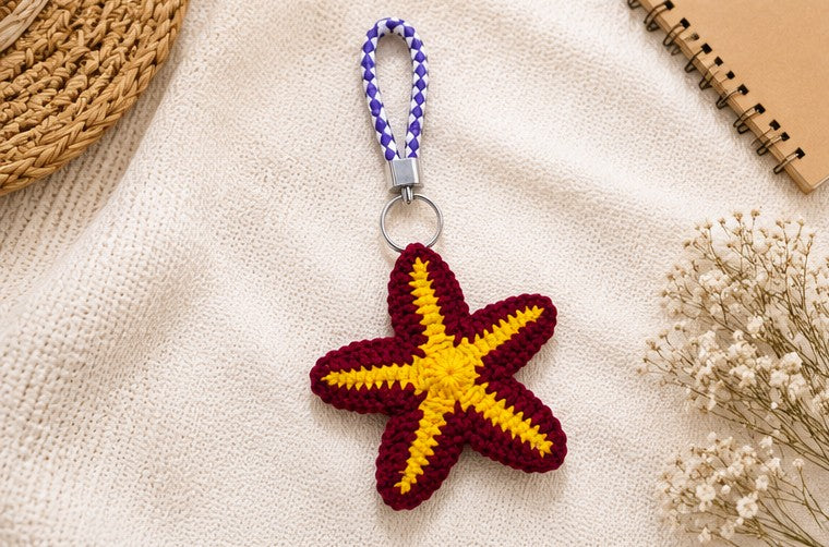 Handmade Crochet Starfish Keychain | Ocean-Inspired Bag Charm & Gift Accessory