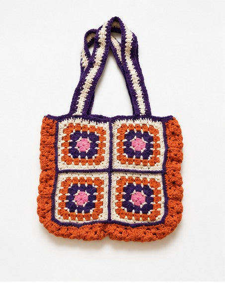 Handmade Crochet Granny Square Tote Bag – Aesthetic Shoulder Bag | Reusable Boho Handbag for Everyday Use