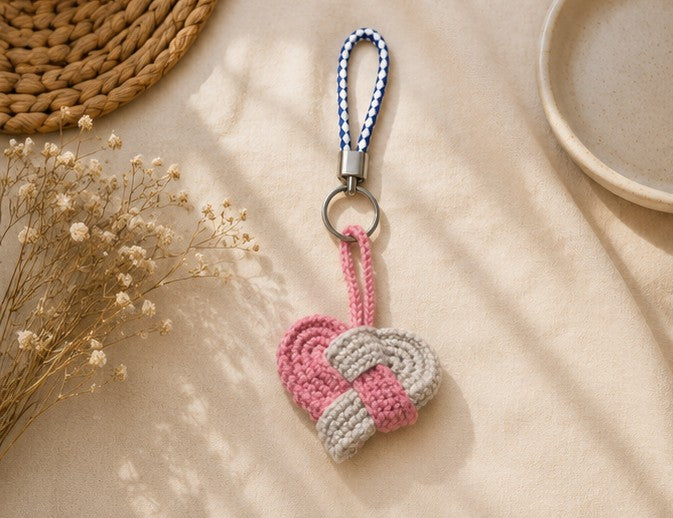 Handmade Crochet Heart Knot Keychain | Cute Bag Charm & Gift Accessory