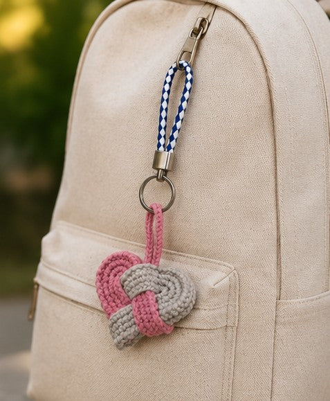 Handmade Crochet Heart Knot Keychain | Cute Bag Charm & Gift Accessory