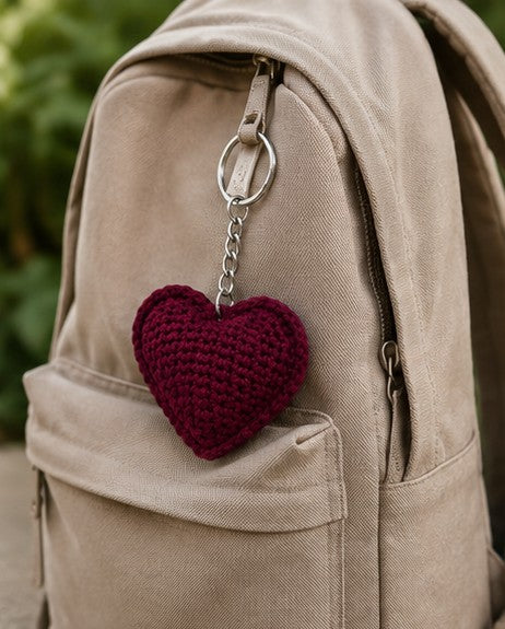 Handmade Crochet Heart Keychain – Cute Heart Bag Charm | Aesthetic Gift for Bags, Keys & Backpacks