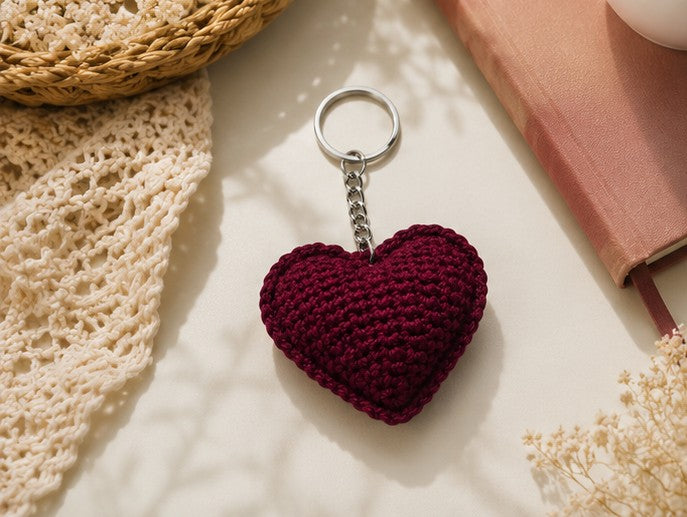 Handmade Crochet Heart Keychain – Cute Heart Bag Charm | Aesthetic Gift for Bags, Keys & Backpacks