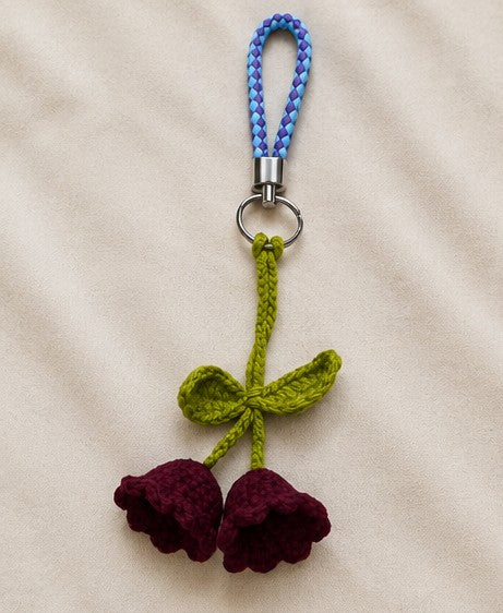 Handmade Crochet Twin Bell Flower Keychain | Floral Bag Charm & Gift Accessory
